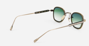 sato rigel ag/o-1 eckige sonnenbrille aus titan und acetat in gold und olive mit grünen verlaufsgläsern