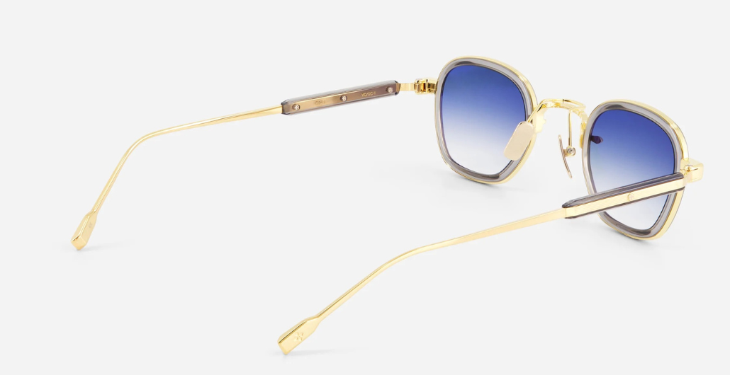 sato rigel yg/gc-1 eckige sonnenbrille in gold und grau mit blauen verlaufsgläsern