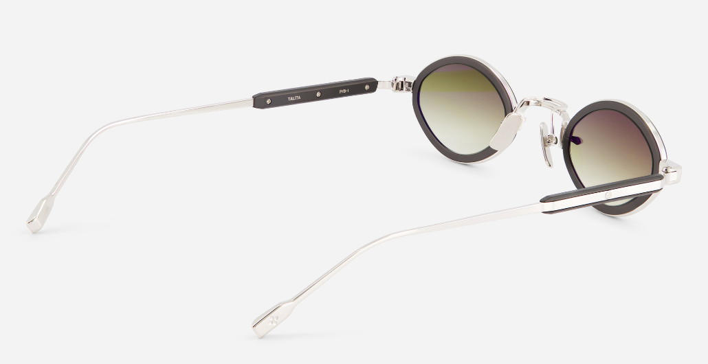 sato talita p/b-1 ovale sonnenbrille in titan in silber und matt schwarz mit grünen verlaufsgläsern