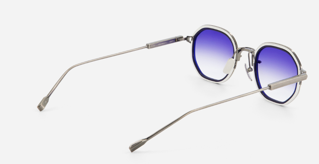 sato toliman II as/p-1 eckige sonnenbrille aus titan in silber mit blauen verlaufsgäsern