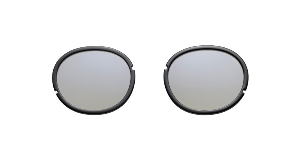 eyevan 804 801 ovale sonnenbrille in silber mit verschiedenen glaseinsätzen und grauen gläsern