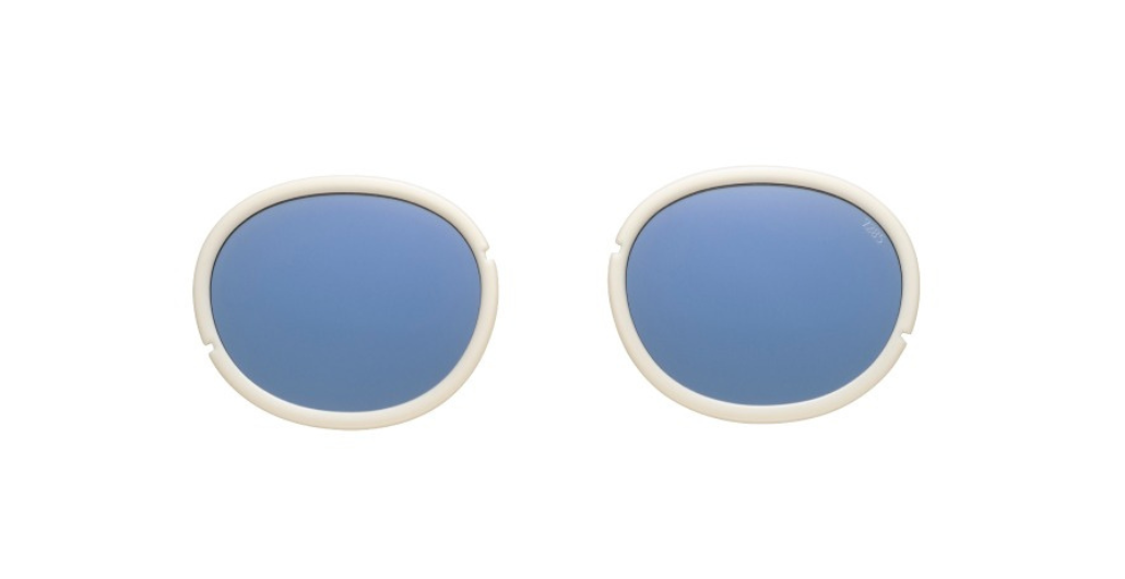 eyevan 804 924 ovale sonnenbrille in gold mit verschiedenen glaseinsätzen und blauen gläsern