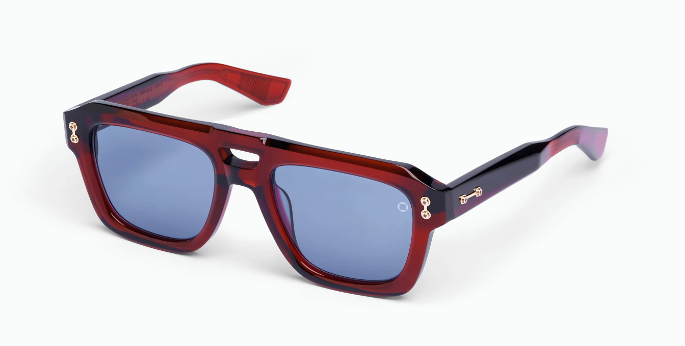 akoni perseus crystal burgundy eckige sonnenbrille in bordeaux mit blauen gläsern