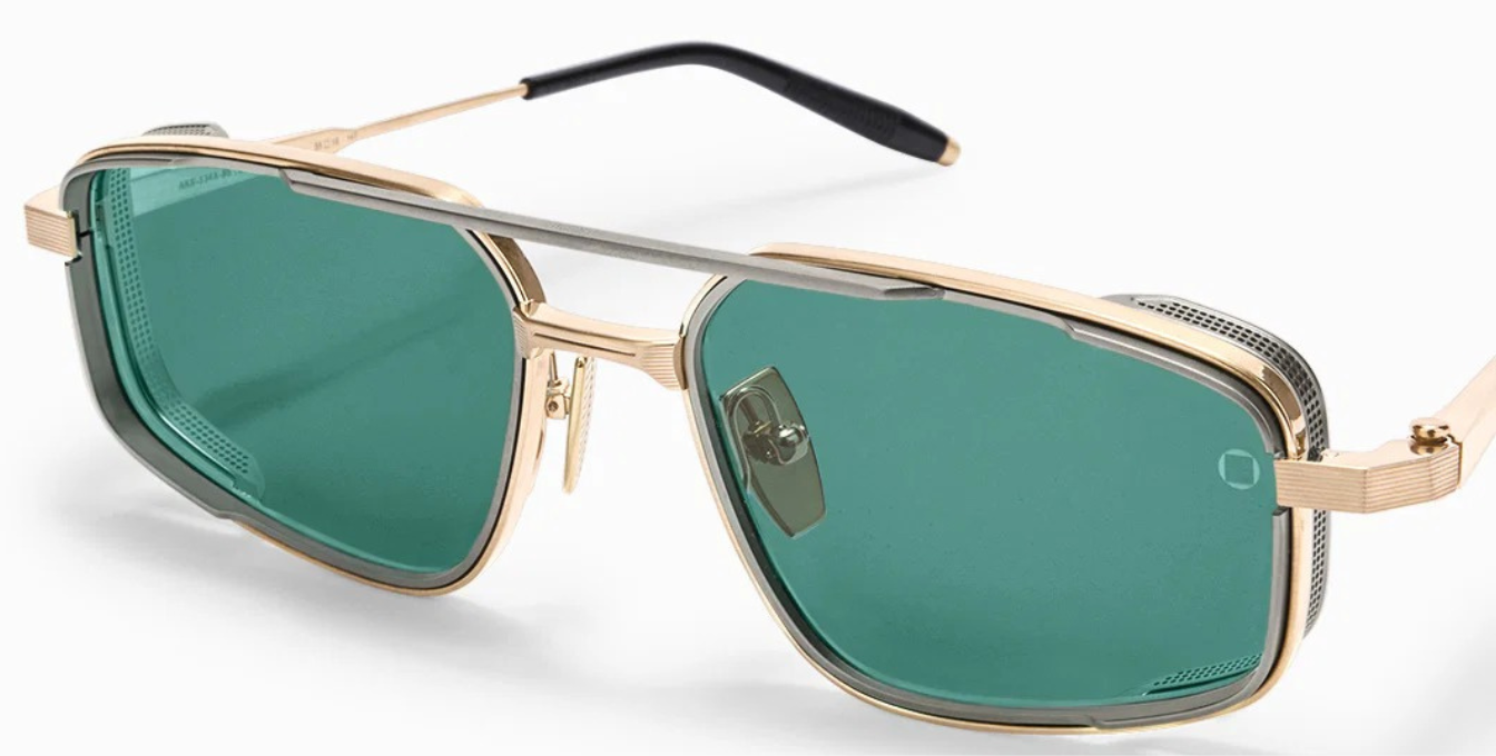 akoni atlantis brushed 12k gold eckige aviator sonnenbrille aus titan in gold mit grünen gläsern