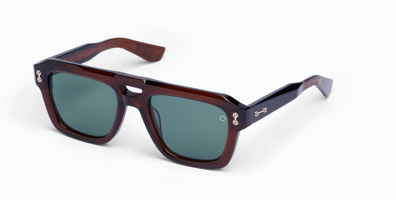 akoni perseus crystal dark brown eckige sonnenbrille in braun mit grünen gläsern