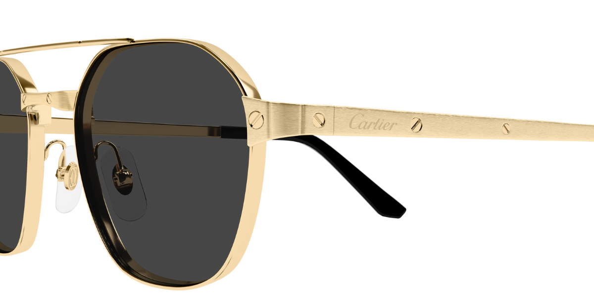 cartier 0571s 001 eckige sonnenbrille in gold mit grauen gläsern
