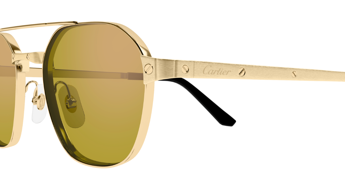 cartier 0571s 004 eckige sonnenbrille in gold mit gelben gläsern