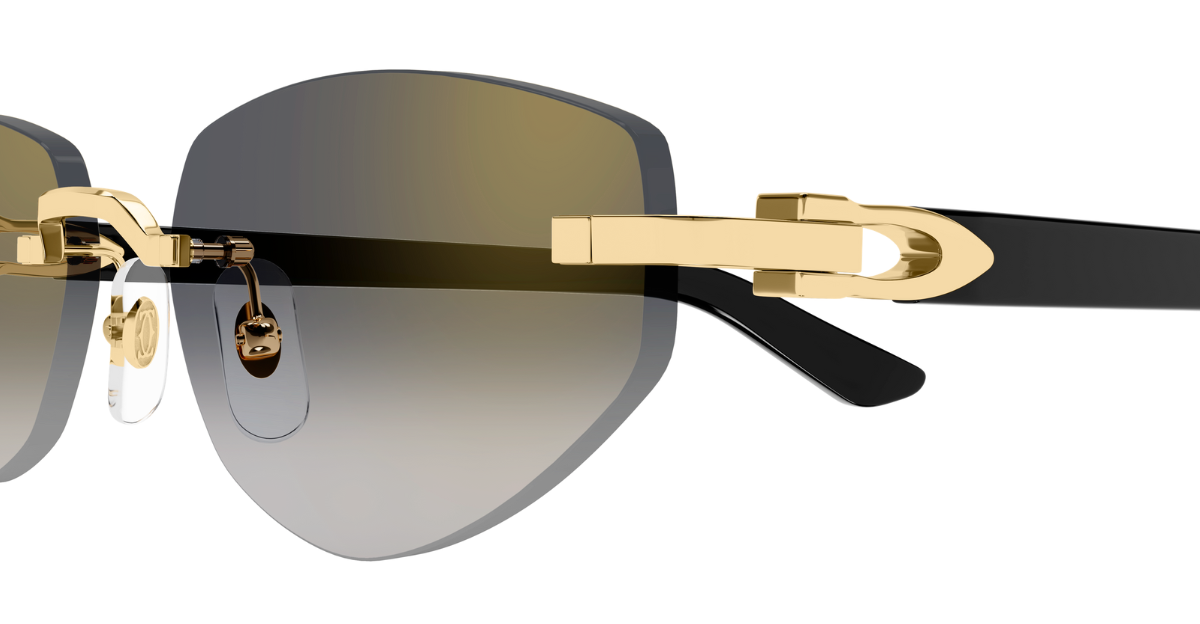 cartier 0580s 001 randlose sonnenbrille in gold und schwarz mit grauen gläsern