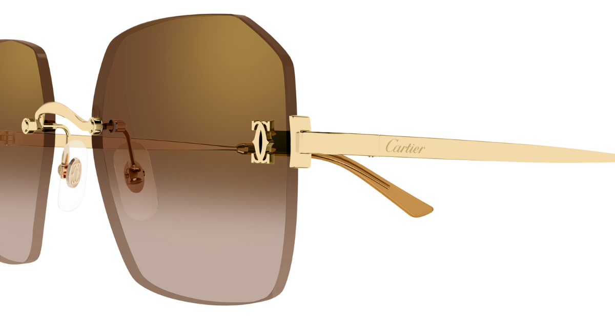 cartier 0591s 002 eckige sonnenbrille in gold mit braunen gläsern