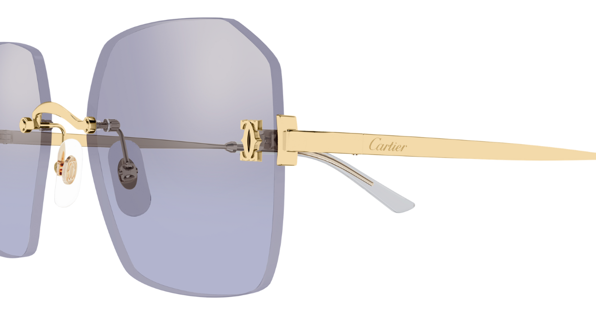 cartier 0591s 004 eckige randlose sonnenbrille in gold mit violetten gläsern