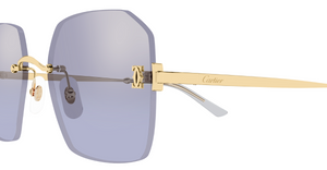 cartier 0591s 004 eckige randlose sonnenbrille in gold mit violetten gläsern