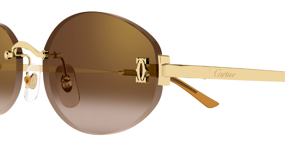 cartier 0592s 002 ovale randlose sonnenbrille in gold mit braunen gläser