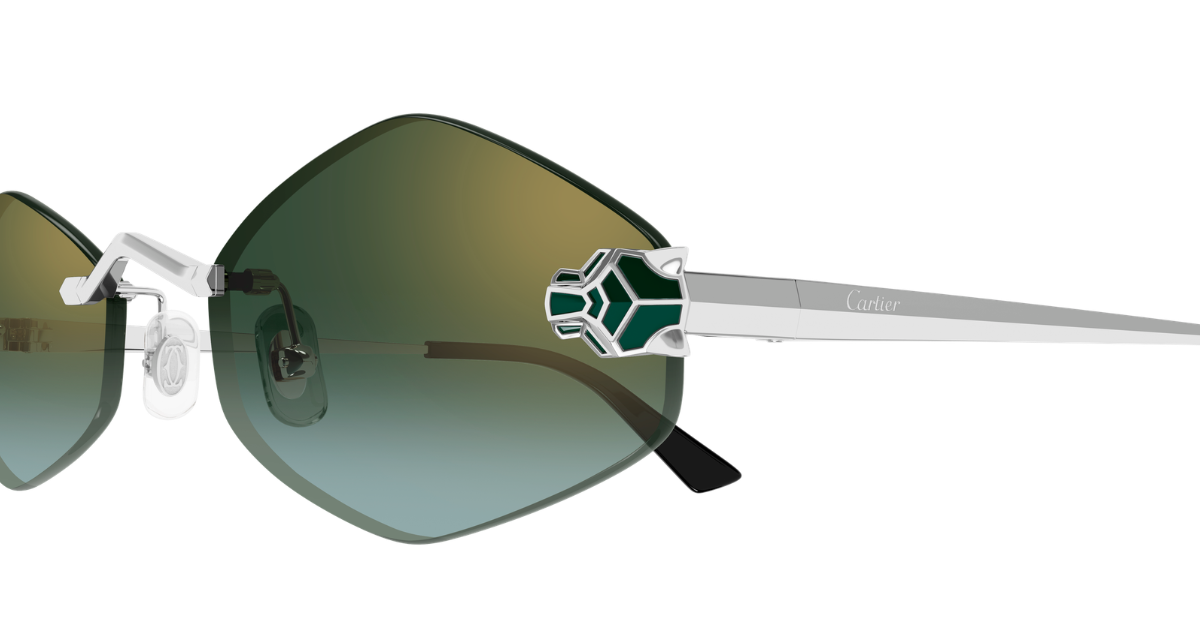 cartier ct0433s007 randlose sonnenbrille in silber mit grünen gläsern