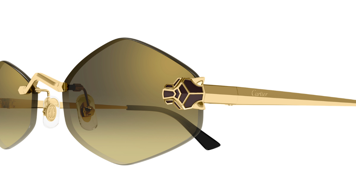 cartier CT0433S 008 randlose sonnenbrille in gold mit braunen gläsern