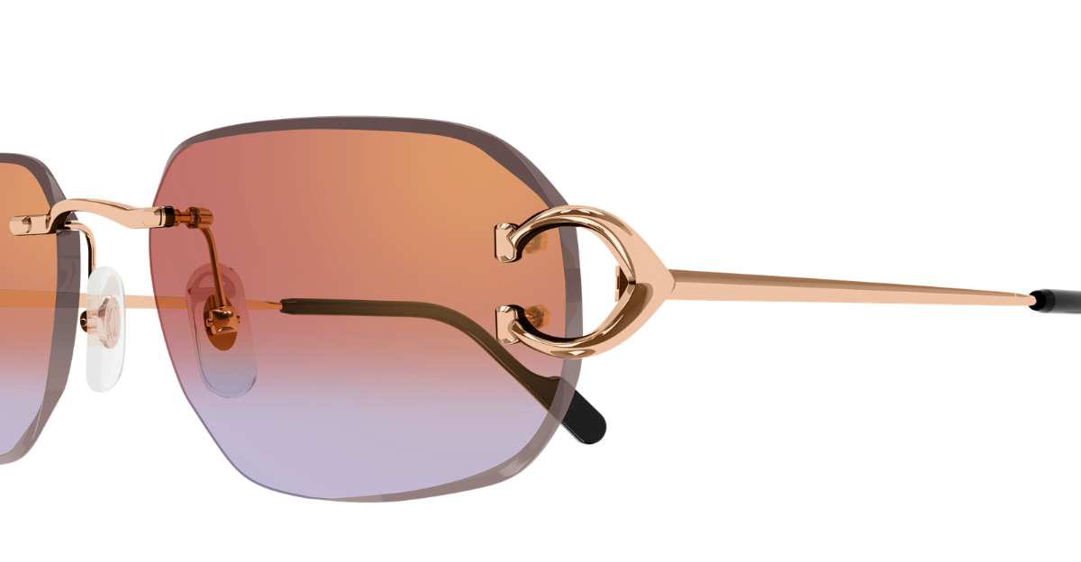 cartier CT0468S 005 randlose sonnenbrille in gold mit rötlichen Gläsern