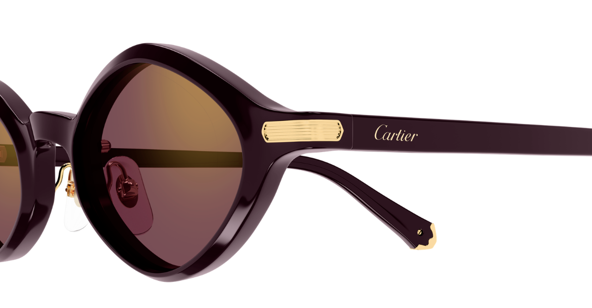 cartier CT0540S 006 rautenförmige acetatsonnenbrille in violett mit violetten gläsern