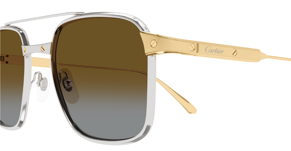 cartier ct0610s 003 eckige sonnenbrille aus titan in gold und silber mit braunen gläsern