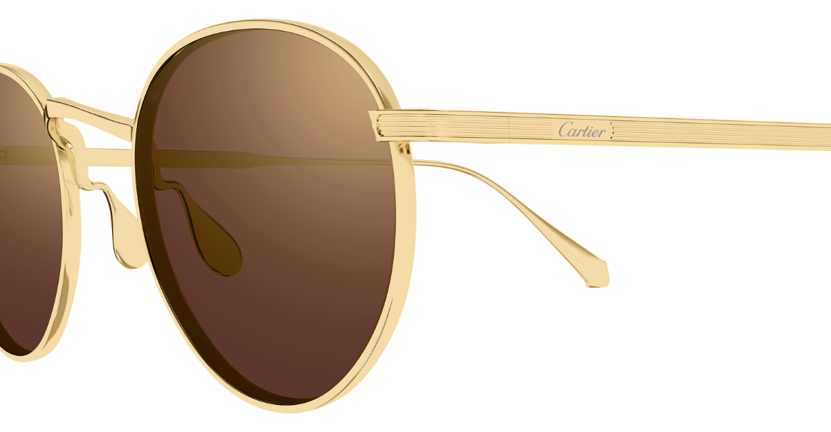 cartier ct0626s 002 pantoförmige sonnenbrille aus titan in gold mit braunen gläsern