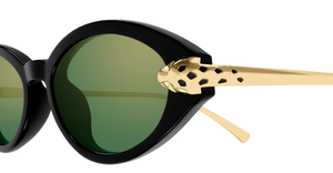 cartier ct0634s 004 ovale sonnenbrille in schwarz mit gold und grünen gläsern