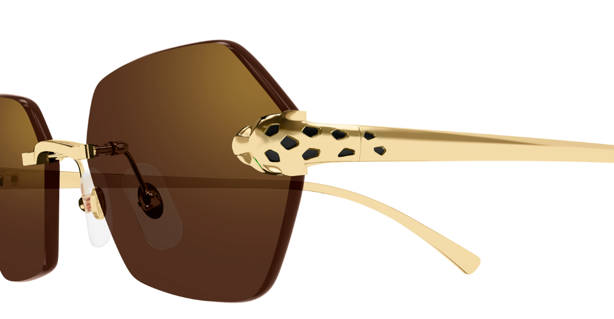 cartier CT0636S 002 eckige randlose sonnenbrille in gold mit braunen gläsern