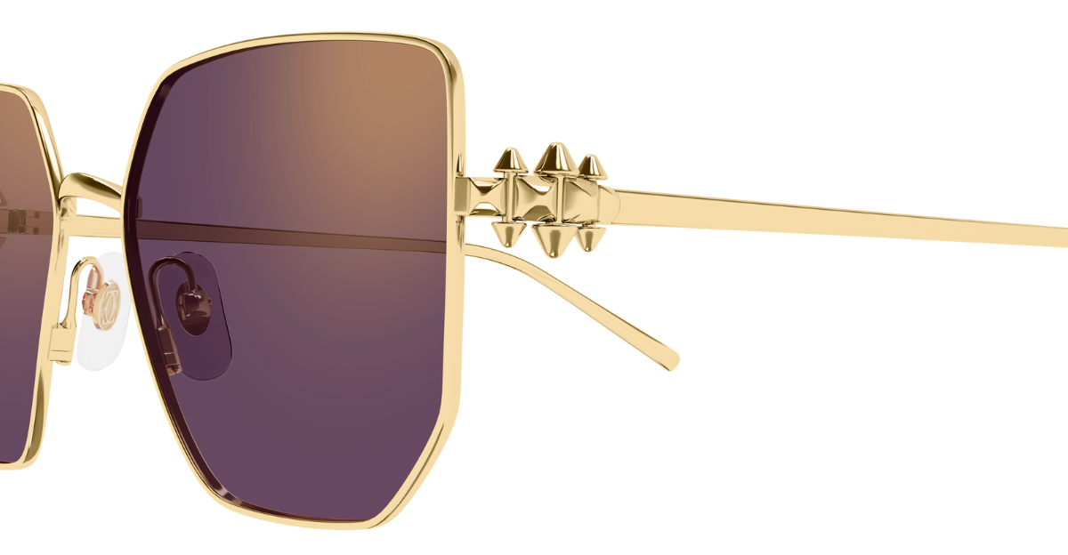 cartier CT0645S 002 eckige Sonnenbrille in gold mit violetten gläsern