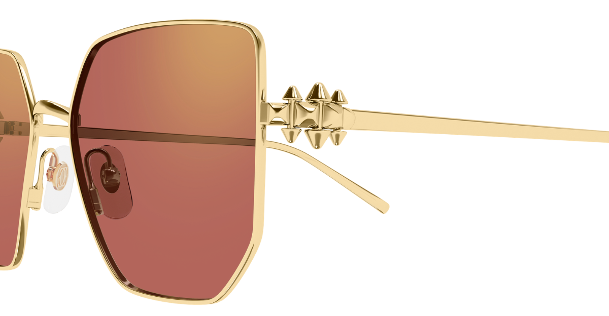 Cartier CT0645S 003 eckige Sonnenbrille in Gold mit roten verspiegelten Gläsern