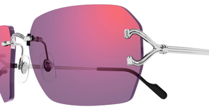 cartier ct0644s 003 randlose sonnenbrille in silber mit violetten pinken gläsern