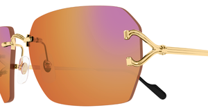 cartier ct0644s 004 randlose sonnenbrille in gold mit orangenen gläsern