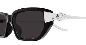 cartier Ct0674S 002 eckige sonnenbrille aus acetat und metal in schwarz und silber mit grauen gläsern