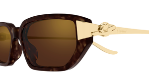cartier Ct0674S 003 eckige sonnenbrille aus havana und metal in havana und gold mit braunen gläsern