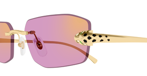 cartier ct0474s 006 eckige randlose sonnenbrille in gold mit pinken gläsern