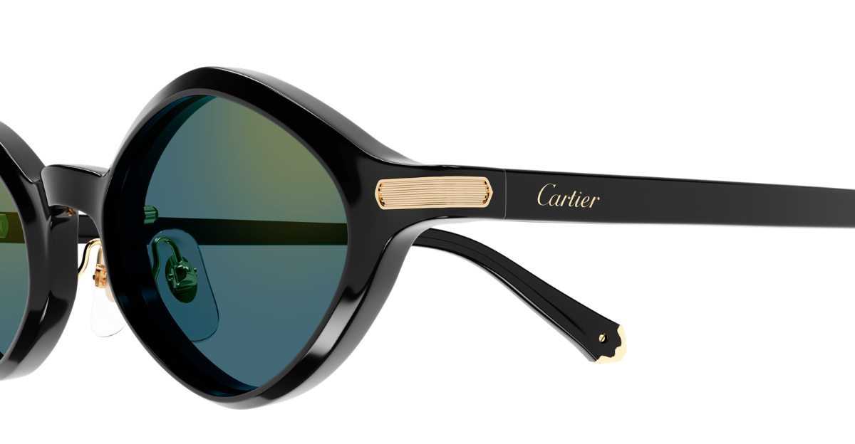 cartier ct0540s 007 rautenförmige acetat sonnenbrille in schwarz mit grünen gläsern