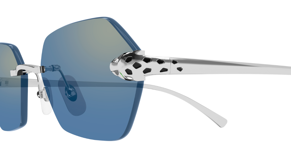 cartier ct0636s 004 eckige randlose sonnenbrille in silber mit hellblauen gläsern