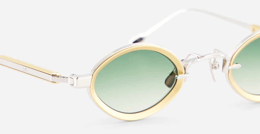 sato talita p/yg-1 ovale sonnenbrille aus titan in silbe rund gold mit grünen verlaufsgläser