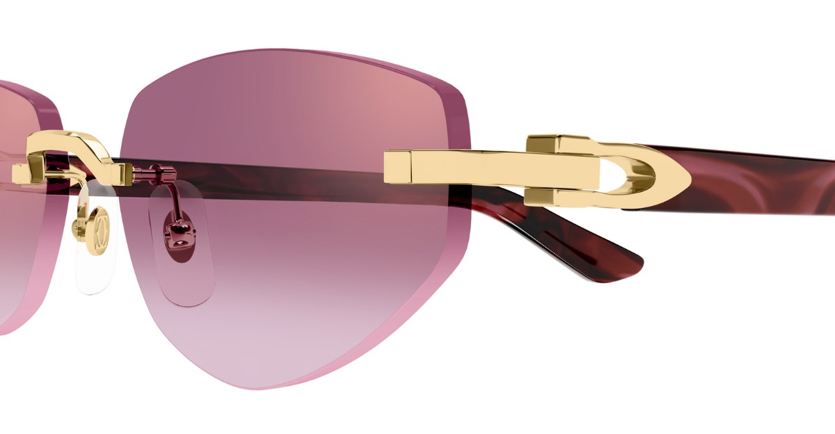 cartier 0580s 002 randlose cateye sonnenbrille in gold und rot mit roten gläsern