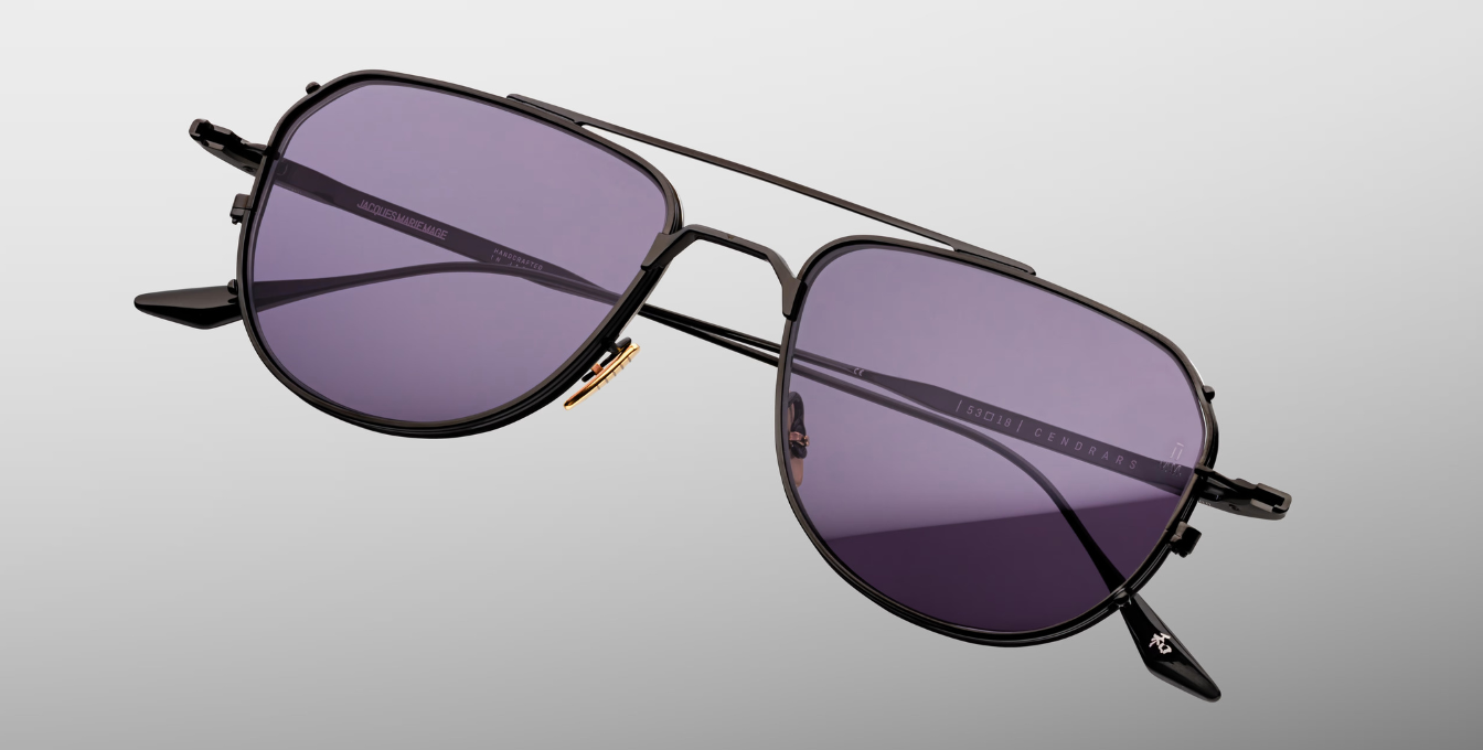 jacques marie mage cendrars corbeau sonnenbrille aus titan in schwarz mit grauen gläsern
