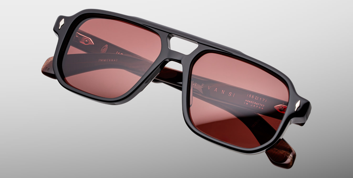 jacques marie mage evans velours eckige sonnenbrille aus acetat in schwarz mit weinroten gläsern