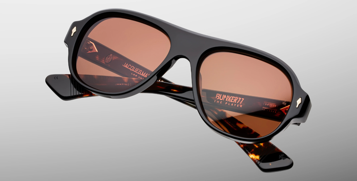 jacques marie mage the player bunker 77 noir schwarze acetatsonnenbrille mit roten gläsern