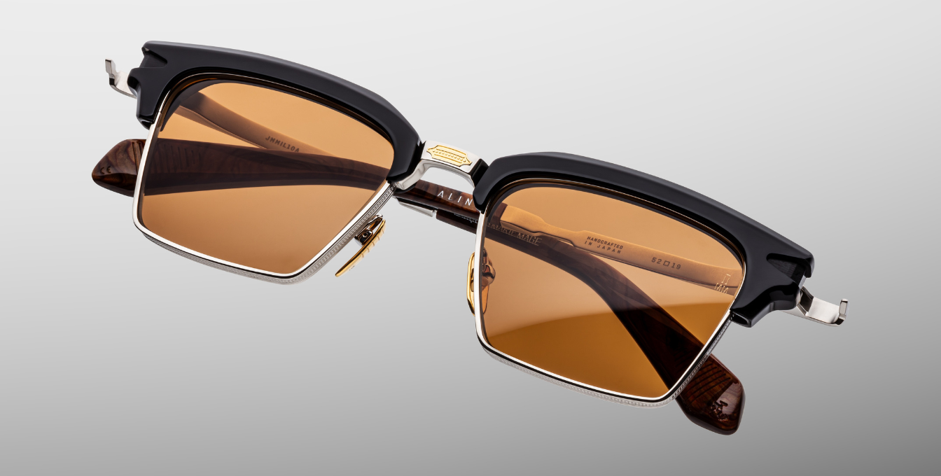 jacques marie mage alin noirx eckige sonnenbrille in silber , gold und schwarz mit braunen gläsern