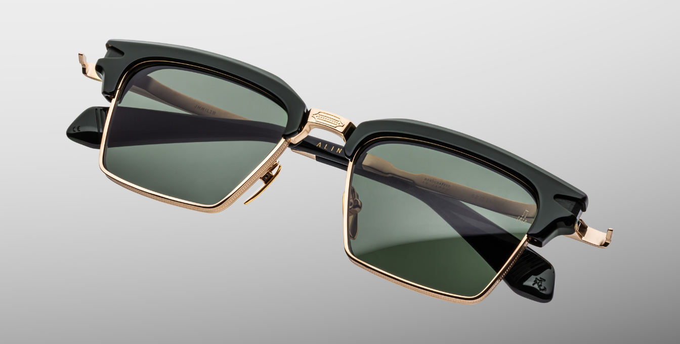 jacques marie mage alin viper eckige sonnenbrille in gold und schwarz mit grünen gläsern