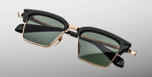 jacques marie mage alin viper eckige sonnenbrille in gold und schwarz mit grünen gläsern