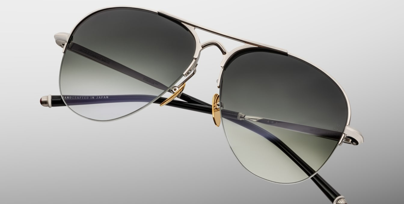 jacques marie mage amelia viper, pilotensonnenbrille in silber mit grünen verklaufsgläser