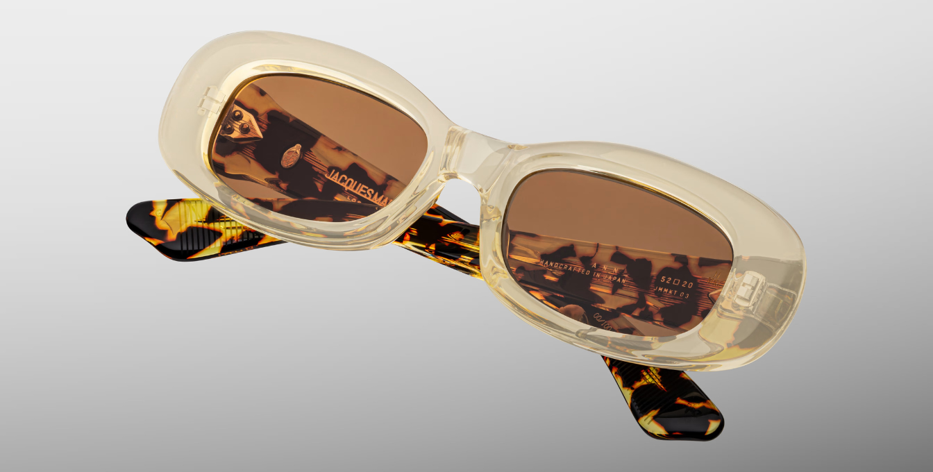 jacques marie mage ann dun sonnenbrille aus acetat in beige und havana mit orangenen gläsern