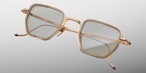 jacques marie mage atkins altan eckige goldene Sonnenbrille mit hellgrünen gläsern