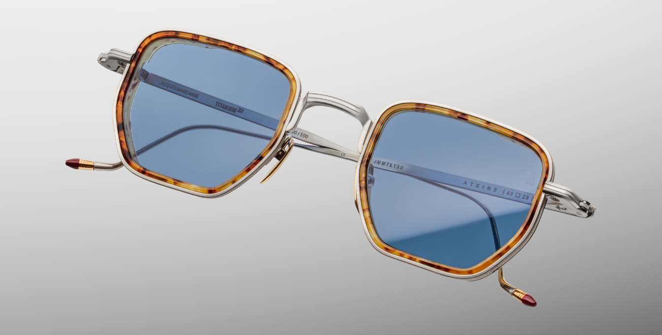 jacques marie mage atkins cairo eckige sonnenbrille in gold und havana mit blauen gläsern