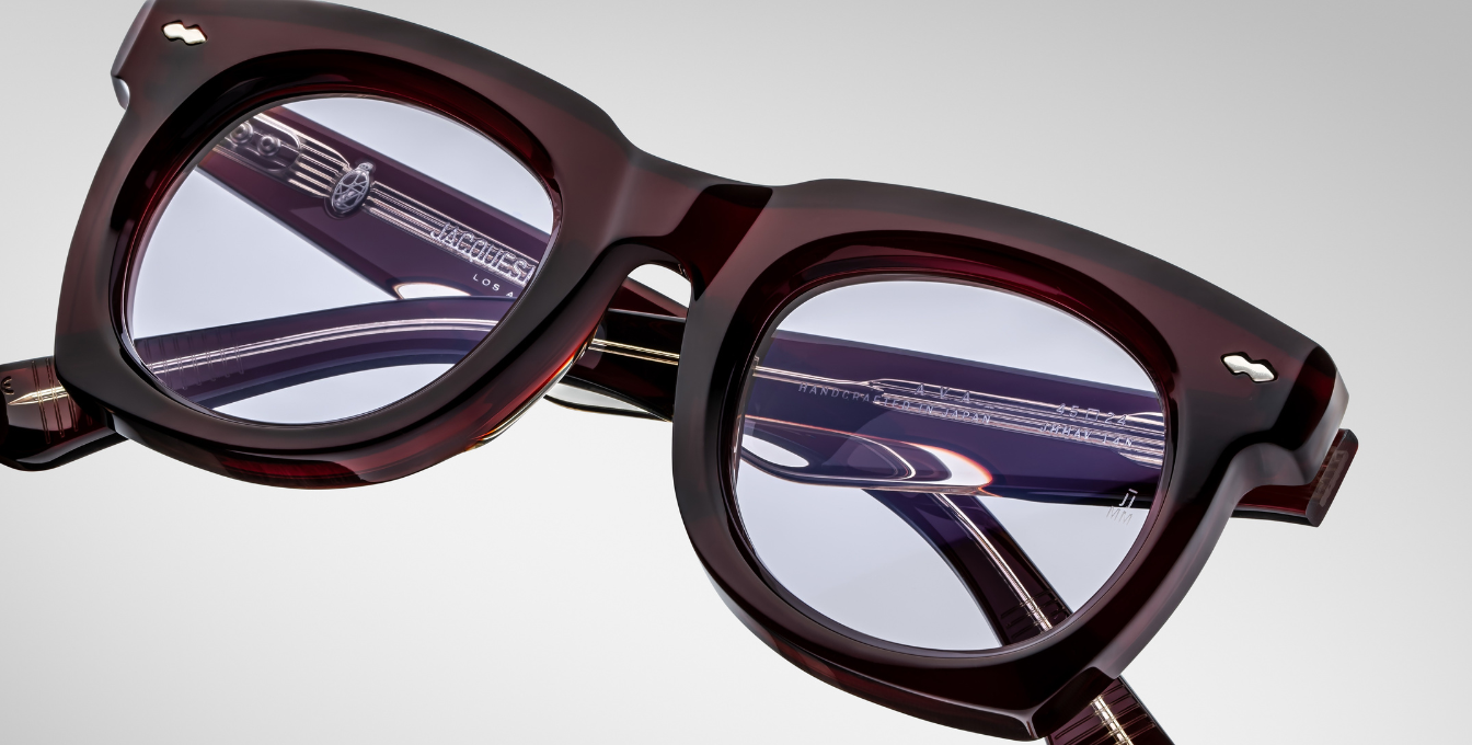 jacques marie mage ava cherry eckige sonnenbrille mit roten acetat und violetten gläsern