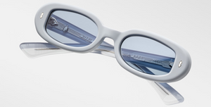 jacques marie mage besset sky suede ovale sonnenbrille in matt blau mit blauen gläsern