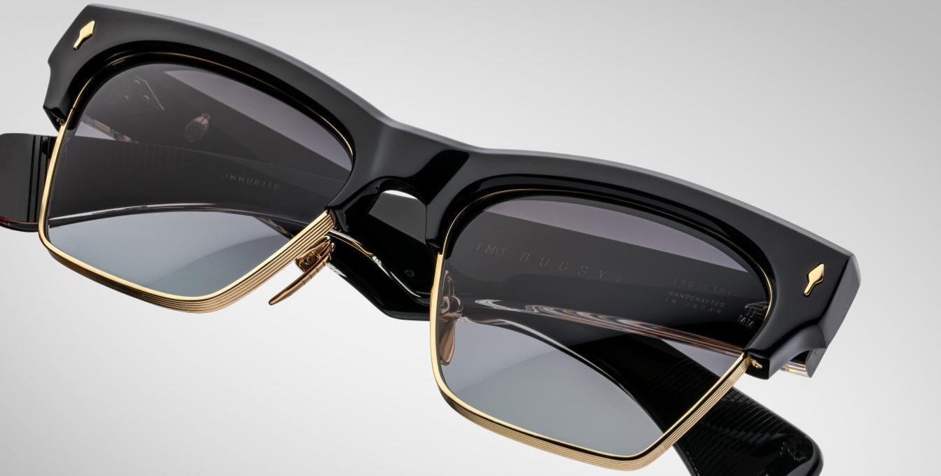 jacques marie mage bugsy ecplise2 cateye sonnenbrille in schwarz und gold mit dunkel grauen verlaufsgläsern