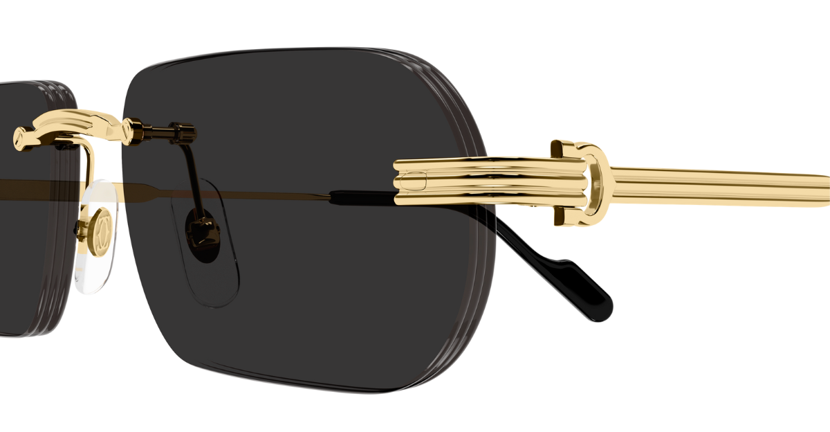 cartier 0577s 001 eckige, randlose sonnenbrille in gold mit grauen gläsern