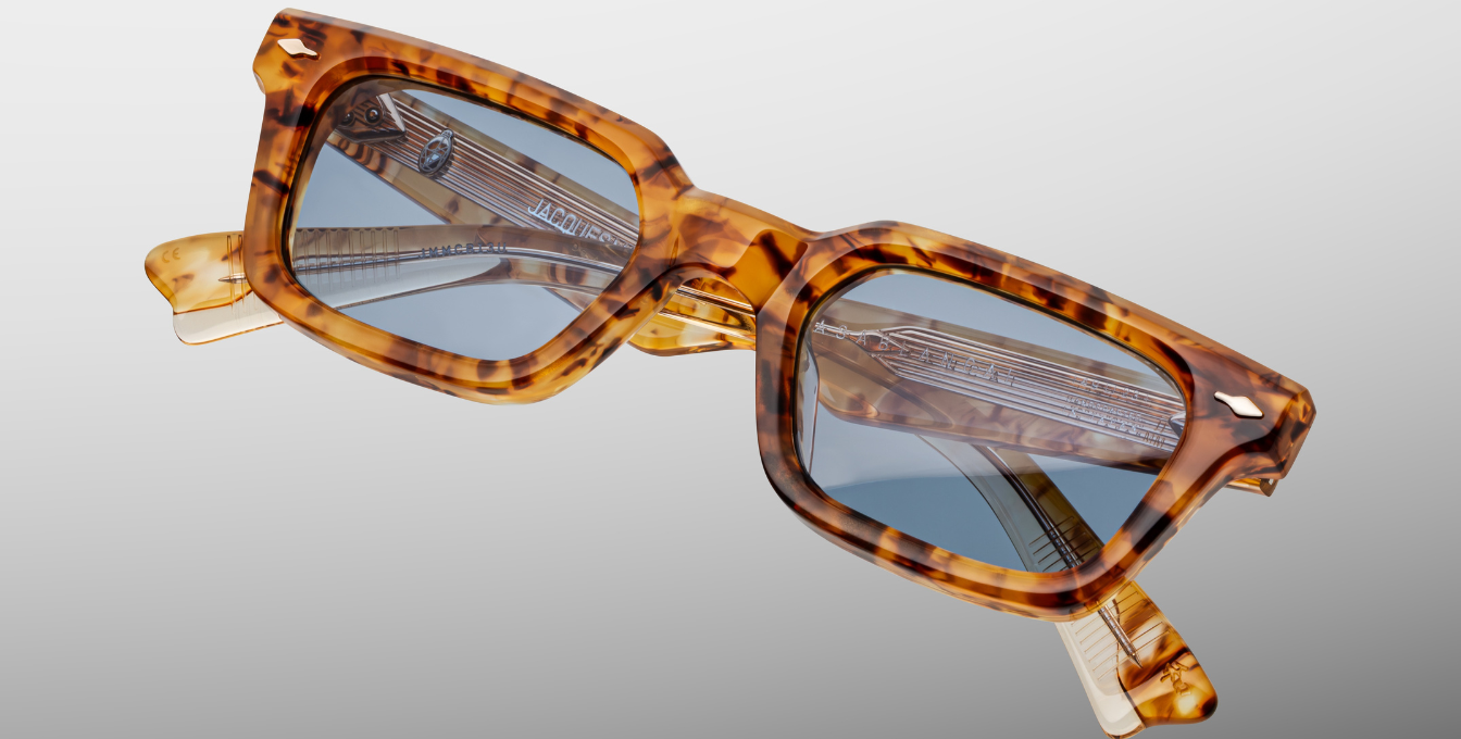 Jacques marie mage casablanca cairo eckige sonnenbrille in havana mit blauen gläsern